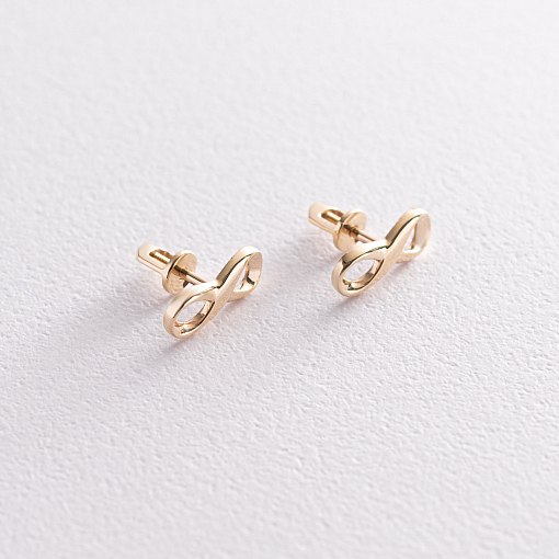 Серьги - пусеты "Бесконечность" в желтом золоте с07108 2