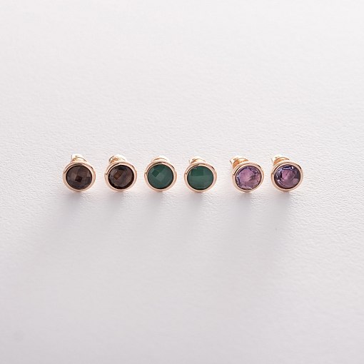 Серьги - пусеты в золоте с ониксом с05194 9