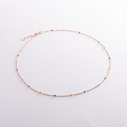 Колье в красном золоте (синяя и желтая эмаль) кол02242