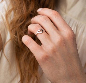 Кольцо "Сердечко" в белом золоте к07394 №5