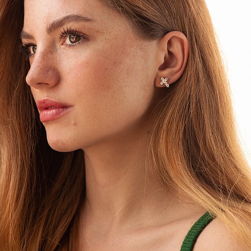 Серьги - пусеты "Крестики" в красном золоте (фианиты) с09048 4