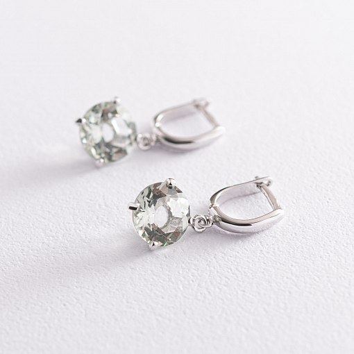 Золотые серьги "Влечение" с зеленым аметистом с05292 3