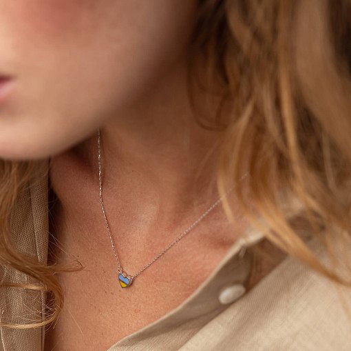 Колье "С Украиной в сердце" в белом золоте (голубая и желтая эмаль) кол02306 5