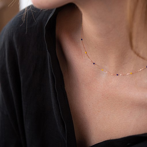 Колье в красном золоте (синяя и желтая эмаль) кол02242 8