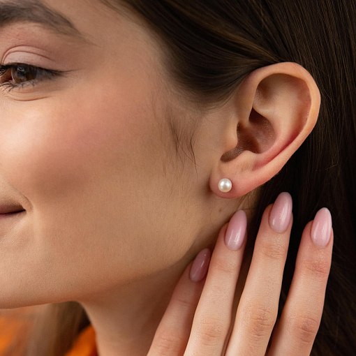 Серьга - каффа "Тринити" с жемчужиной (желтое золото) с08260 4