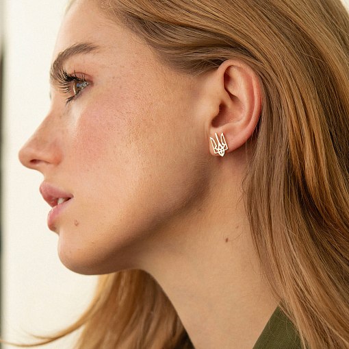 Асимметричные серьги "Герб Украины - Тризуб" (желтое золото) с08694 5