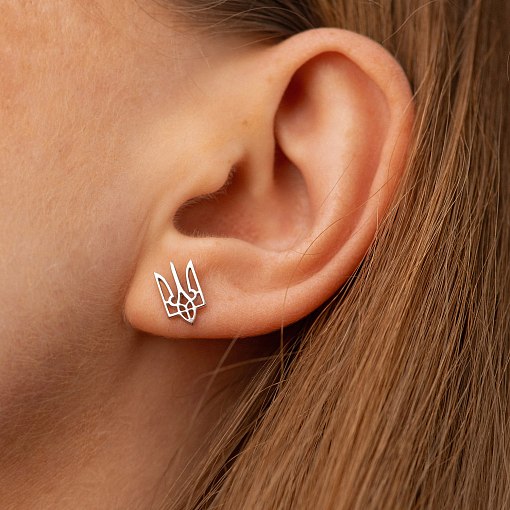 Золотые серьги - пусеты "Герб Украины - Тризуб" с07943 3