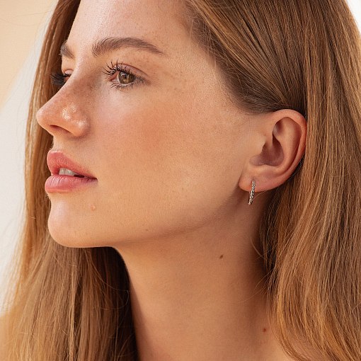 Серьги - кольца в белом золоте (шарики) с09044 4