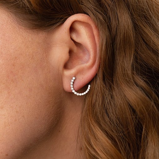 Золотые серьги - пусеты "Лунница" с бриллиантами сб0411cha