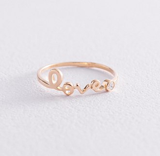 Кольцо "Love" в желтом золоте с фианитом к06762
