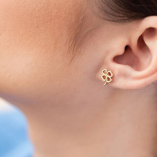 Серьги - пусеты "Клевер" в желтом золоте с08277 3