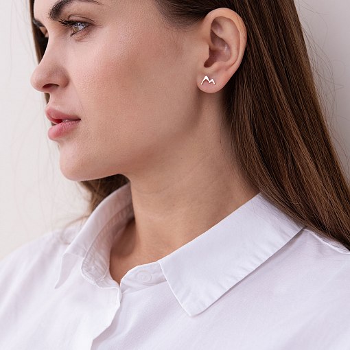 Серьги - пусеты "Горы" в красном золоте с07442 2