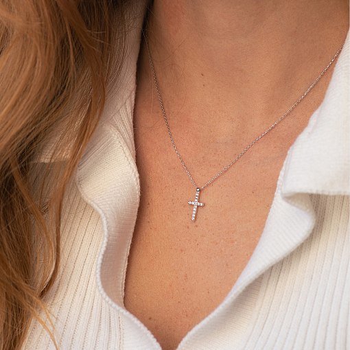 Хрестик з ланцюжком Віра в білому золоті кол00862 2