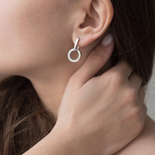 Серьги с кольцами в белом золоте (фианиты) с06519 7