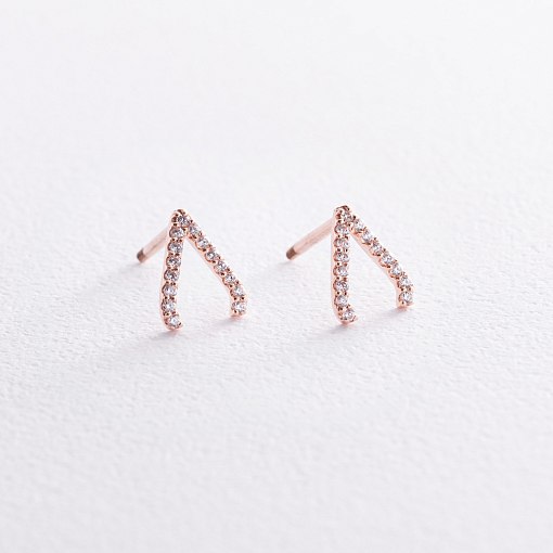 Серьги - пусеты "Акцент" с фианитами (красное золото) с08473 3