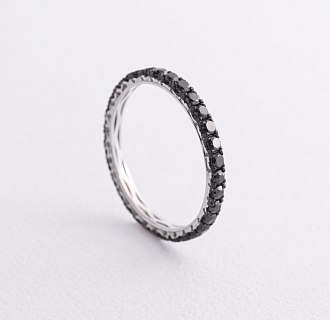 Золотое кольцо с дорожкой черных бриллиантов кб0618gm