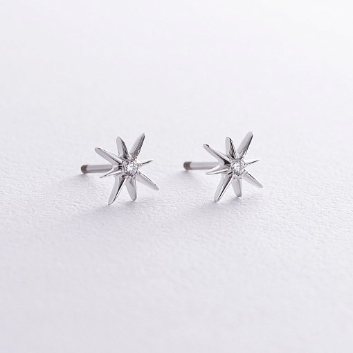 Золотые серьги - пусеты "Звезды метеориты" с фианитами с08596