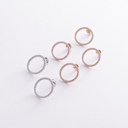 Серьги - пусеты "Круговорот" с фианитами 1.6 см (белое золото) с08283 4