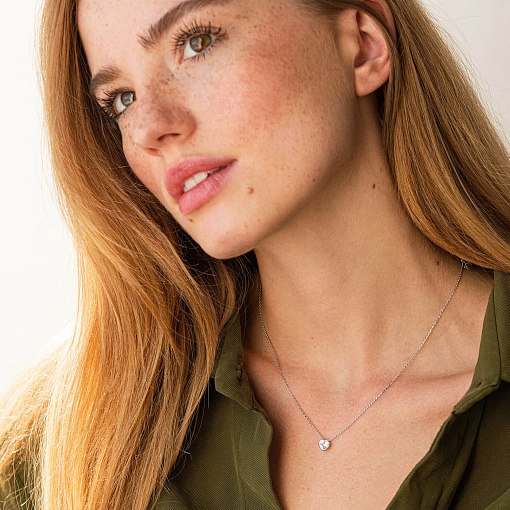 Колье "Сердечко" с фианитом (белое золото) кол02315 2