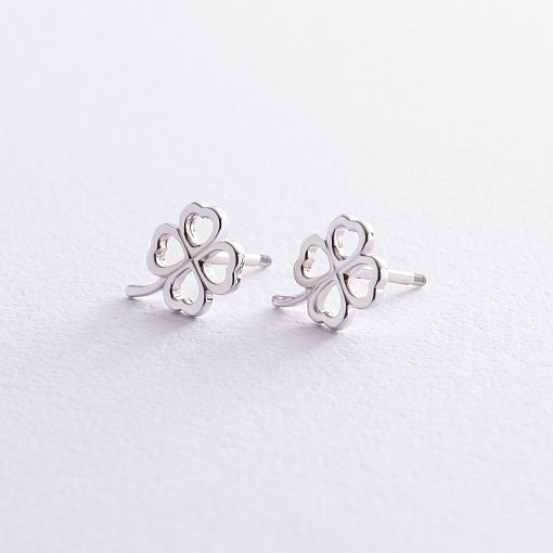 Серьги - пусеты "Клевер" в белом золоте с08276 3