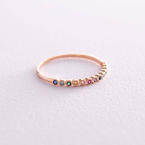 Каблучка з різнокольоровими фіанітами (червоне золото) к07161 3