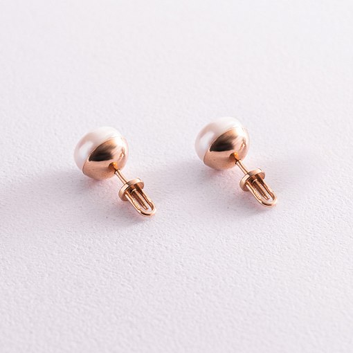 Золотые серьги - пусеты с культ. пресн. жемчугом с00900 4