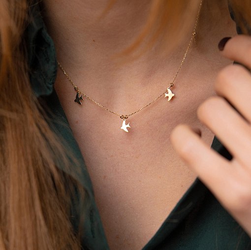 Колье "Ласточки" в желтом золоте кол02022