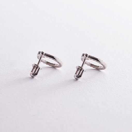 Серьги - пусеты "Сердечки" с фианитами (белое золото) с08475 5