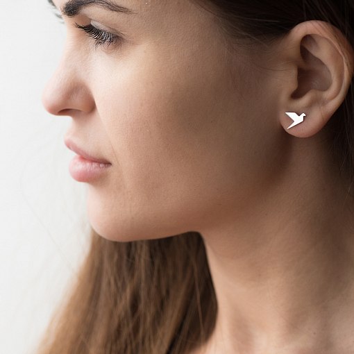 Золотые серьги-пусеты "Летающие птички" с06408 6