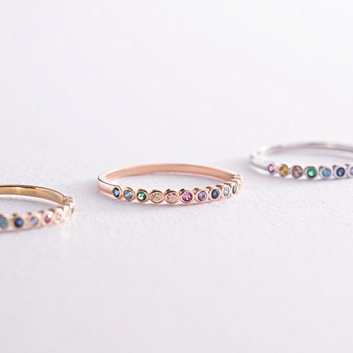 Каблучка з різнокольоровими фіанітами (жовте золото) к07162 8