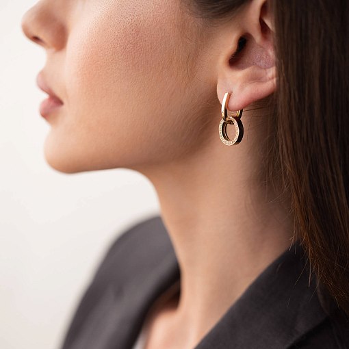 Серьги с кольцами в желтом золоте (фианиты) с07875 3