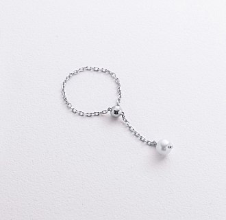 Кольцо "Жемчужина на цепочке" в белом золоте к08347