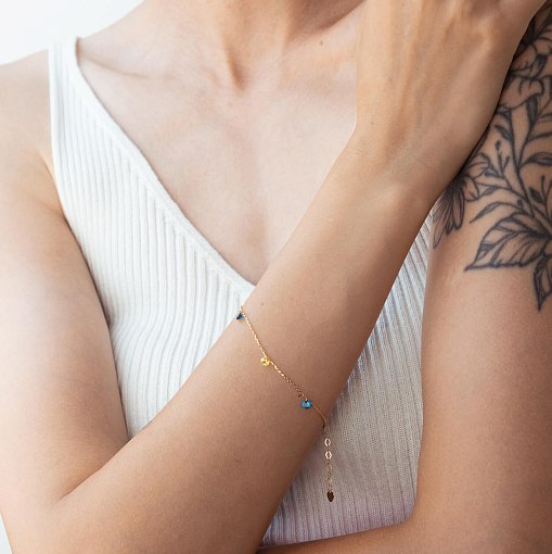 Золотой браслет "Украинка" (синие и желтые фианиты) б05116 2