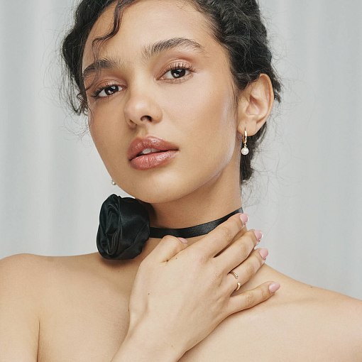 Серьги - кольца с жемчугом (желтое золото) с08359 6