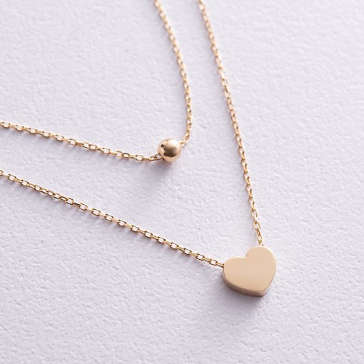 Двойное золотое колье "Шар и сердечко" кол02280 3