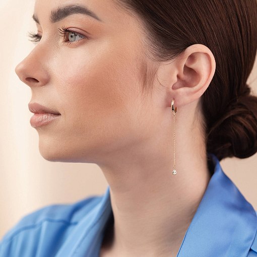 Серьги - кольца "Капельки"  с фианитами (желтое золото) с08352 2