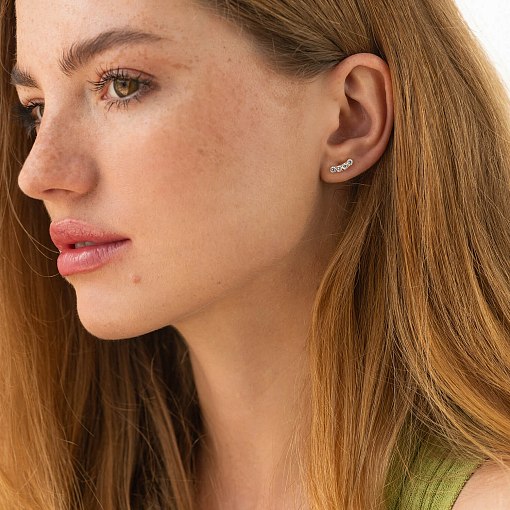 Серьги - пусеты "Lora" с фианитами (желтое золото) с09098 2