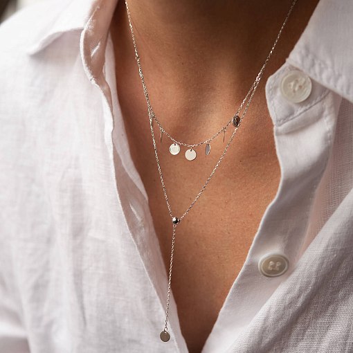 Двойное колье - галстук "Монетки" в белом золоте кол02283 10