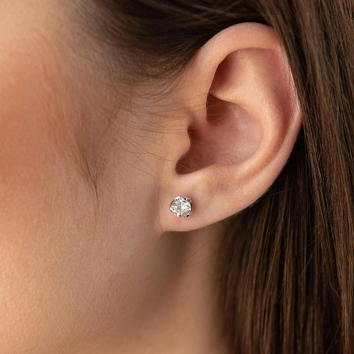 Серьги - пусеты с фианитами (белое золото) с06155 2