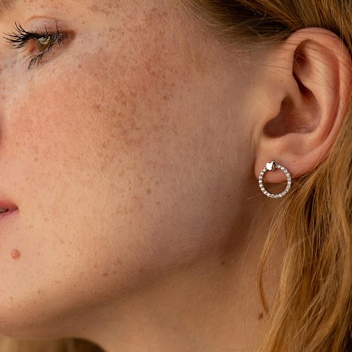 Серьги - пусеты "Сердечки" с фианитами (белое золото) с08475 2