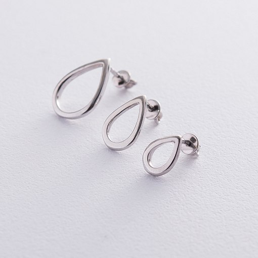 Серьги - пусеты "Большие капельки" в белом золоте с06410 2