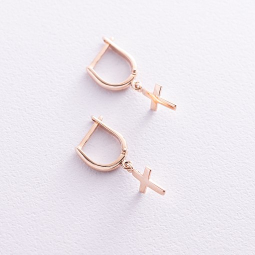 Серьги "Крестики" на английской застежке (красное золото) с07004 4