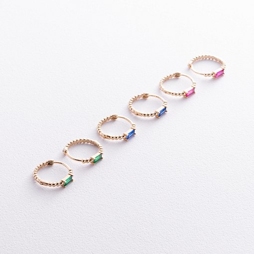 Золотые серьги - кольца "Аннабель" с синими фианитами с08498 3