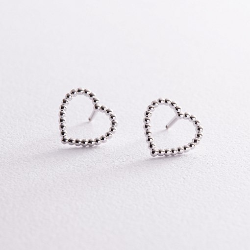 Серьги - пусеты "Сердечки" в белом золоте с08296