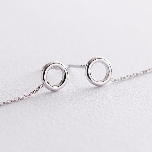 Серьги "Кружочки" на цепочке в белом золоте с07276 5