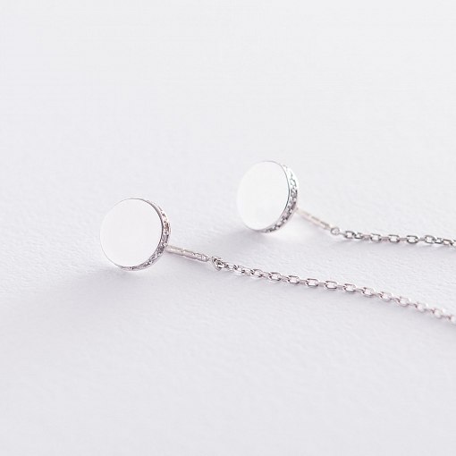 Серьги-протяжки в белом золоте с фианитами с06768 2
