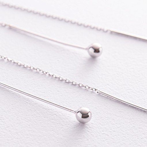 Серьги "Шарики" в белом золоте на цепочке с07985 3