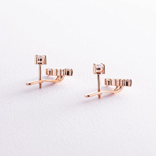 Серьги - джекеты в красном золоте (фианиты) с04110 2