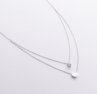 Колье "Сердце" с фианитом (белое золото) кол02567 №3