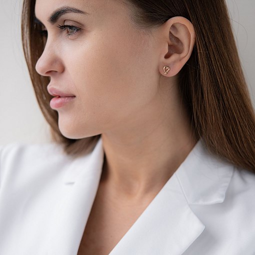 Серьги - клаймберы "Сердечки" в желтом золоте с07155 2